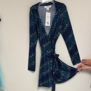 JB by Julie Brown Blue Teal Leopard Print Wrap Dress